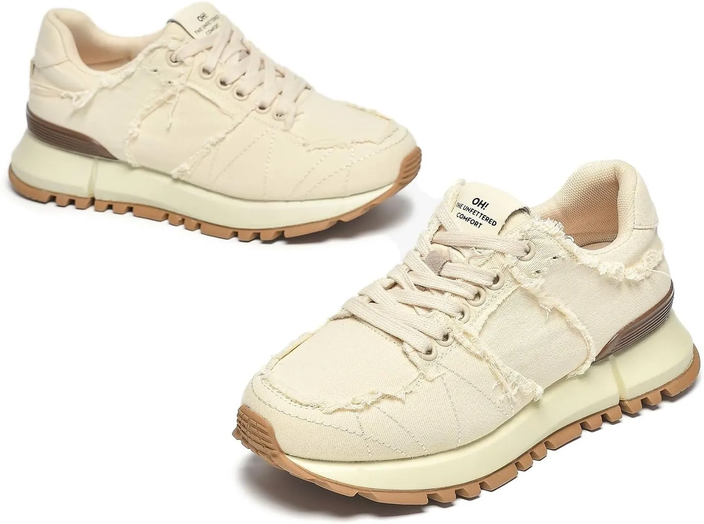 BEAU TODAY Platform Denim Sneakers for Women, Womens Chunky Canvas Sneakers, Fashion Comfortable Causal Walking Running Tennis Shoes
