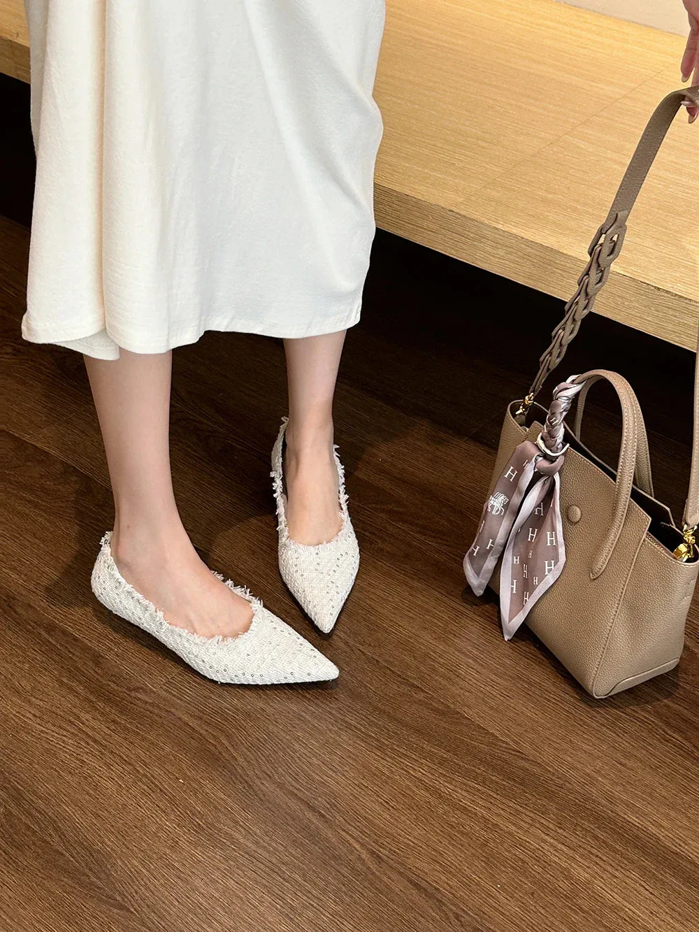 binfenxie  - Pointed Toe Women Loafers Casual Mules Shoes Shallow Slip On Sequined Cloth Autumn Spring Party Dress Casual Party Pumps 35-39