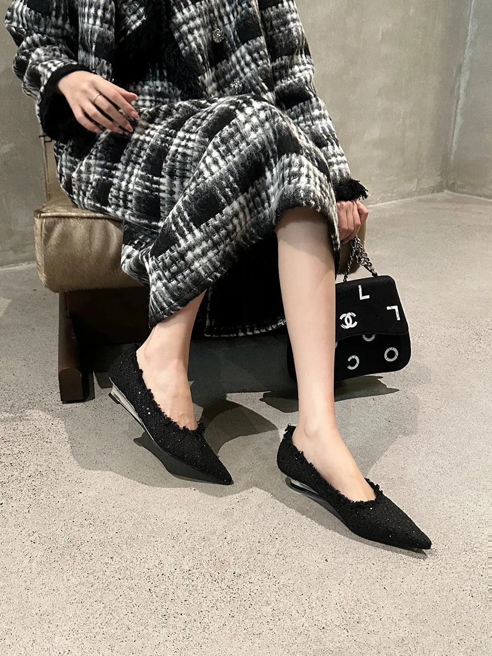 binfenxie  - Pointed Toe Women Loafers Casual Mules Shoes Shallow Slip On Sequined Cloth Autumn Spring Party Dress Casual Party Pumps 35-39