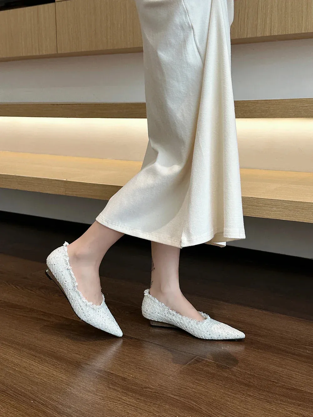 binfenxie  - Pointed Toe Women Loafers Casual Mules Shoes Shallow Slip On Sequined Cloth Autumn Spring Party Dress Casual Party Pumps 35-39