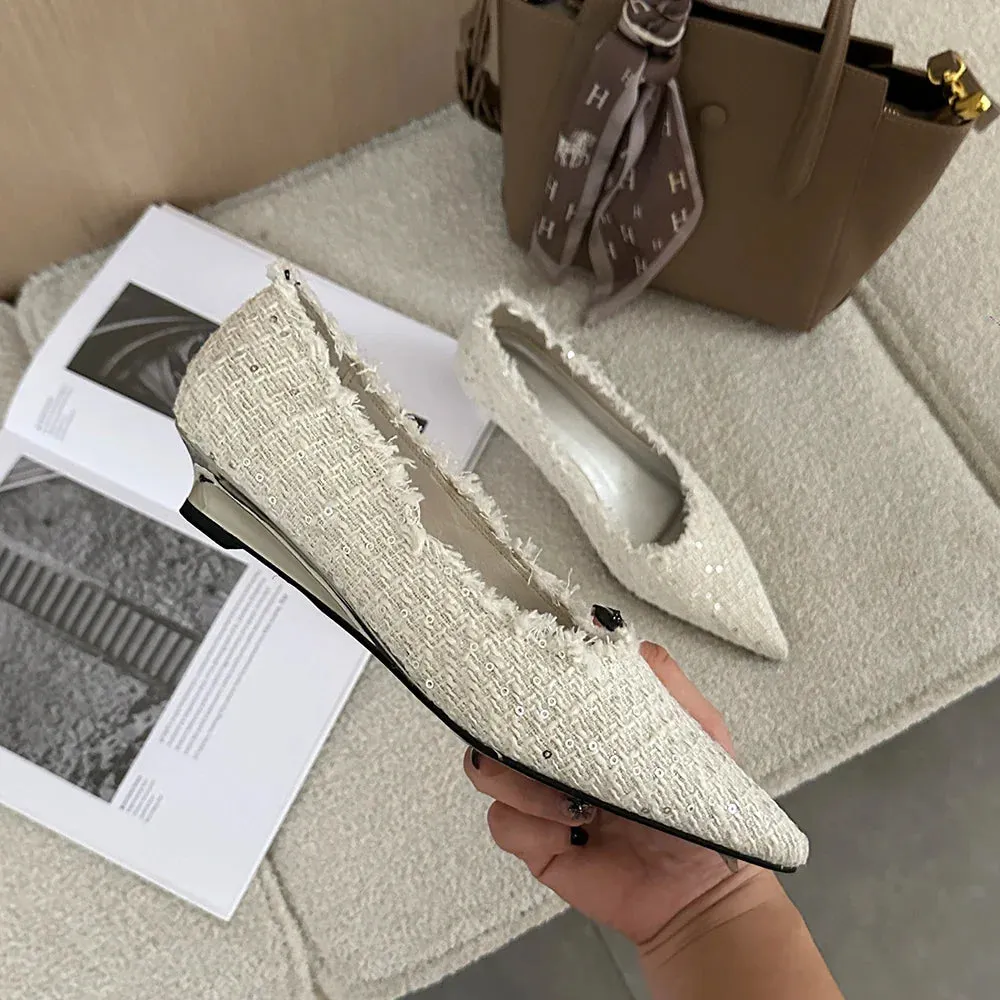 binfenxie  - Pointed Toe Women Loafers Casual Mules Shoes Shallow Slip On Sequined Cloth Autumn Spring Party Dress Casual Party Pumps 35-39