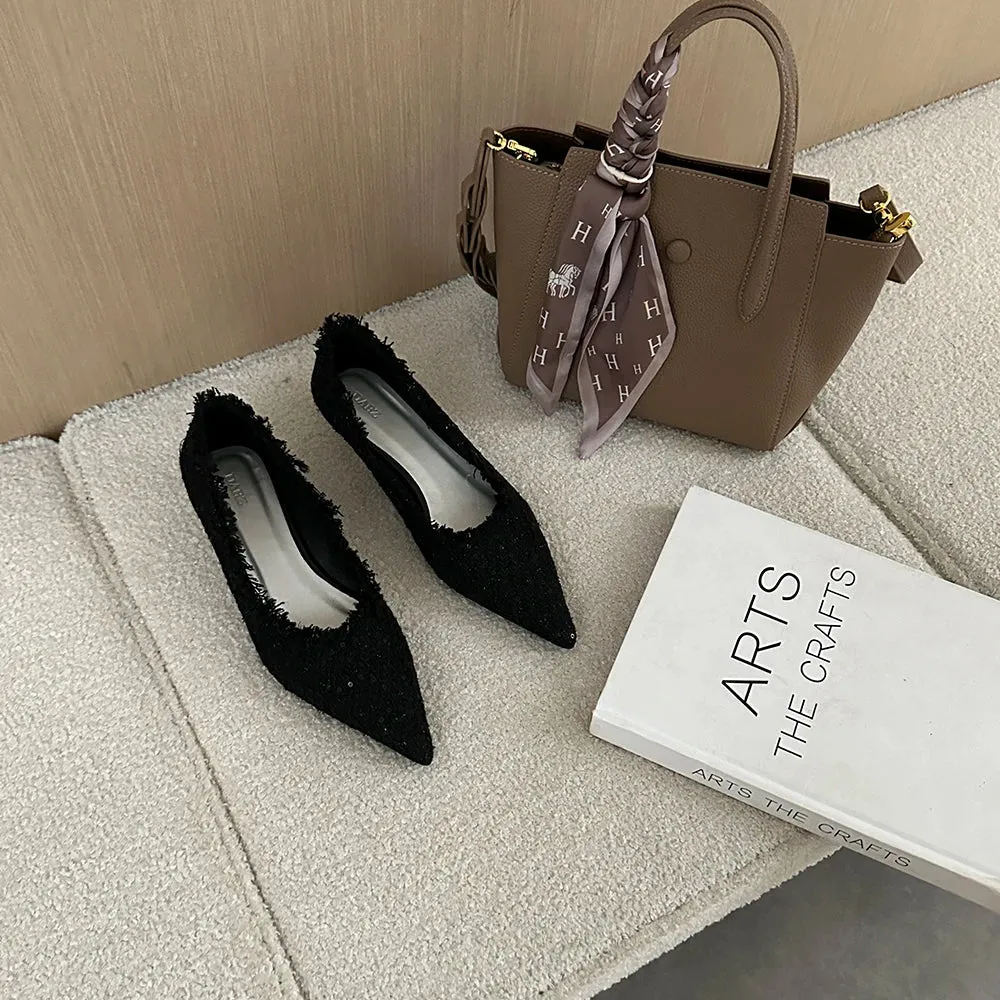 binfenxie  - Pointed Toe Women Loafers Casual Mules Shoes Shallow Slip On Sequined Cloth Autumn Spring Party Dress Casual Party Pumps 35-39