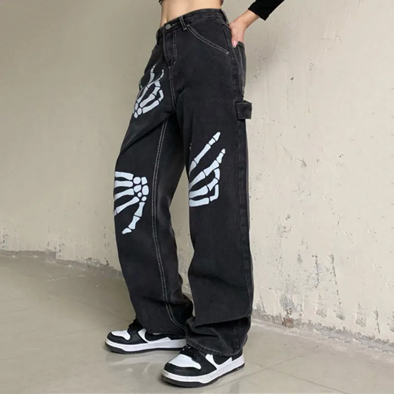 Blavra Unisex Street Style Skull Loose Jeans