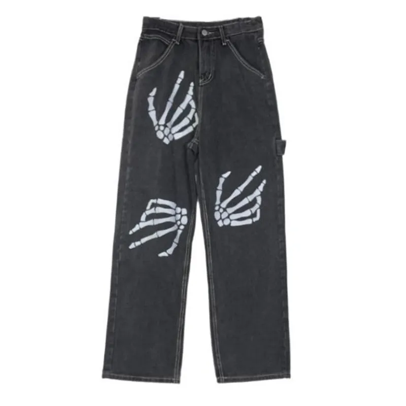 Blavra Unisex Street Style Skull Loose Jeans