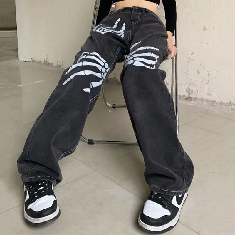 Blavra Unisex Street Style Skull Loose Jeans