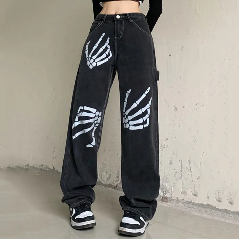 Blavra Unisex Street Style Skull Loose Jeans