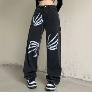 Blavra Unisex Street Style Skull Loose Jeans