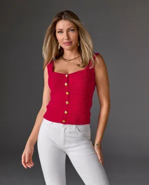Button Detail Sweater Tank True Red