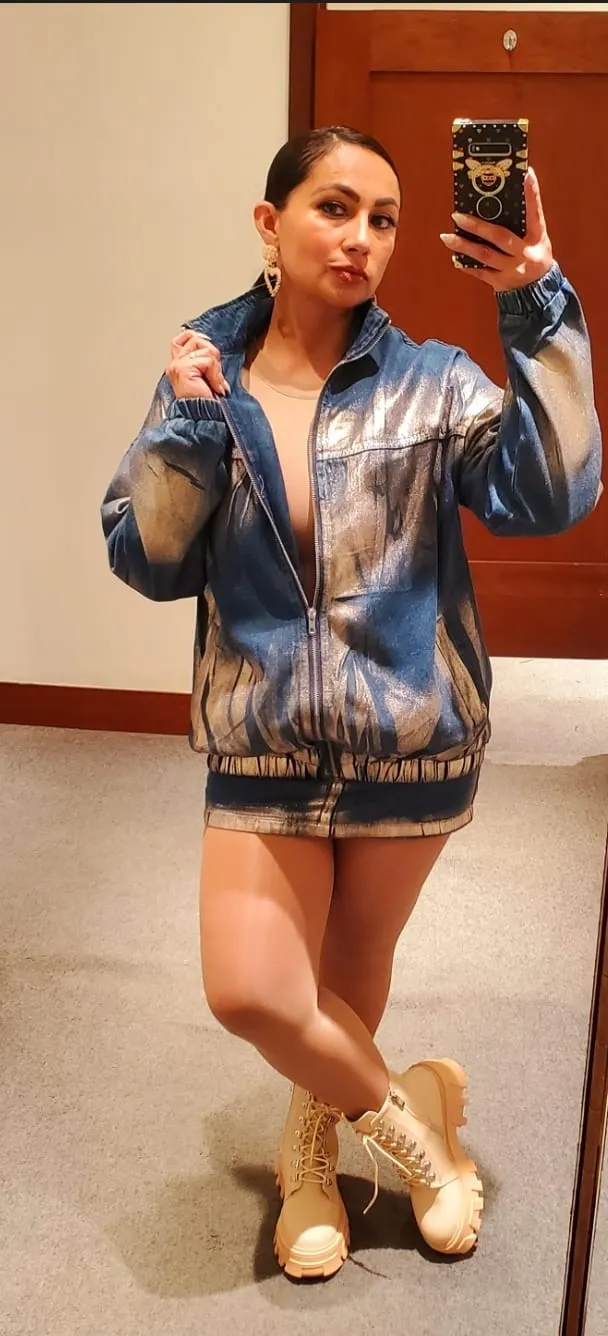 Casual Chic Denim Metallic Skirt Set