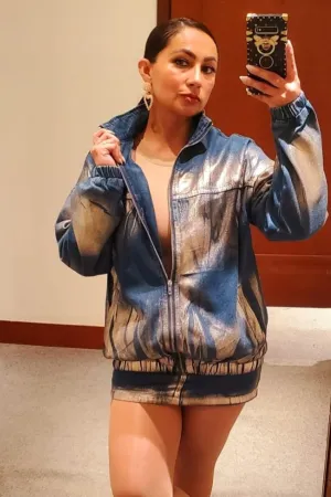 Casual Chic Denim Metallic Skirt Set