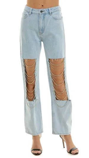 Chain Wide Leg Denim Pant