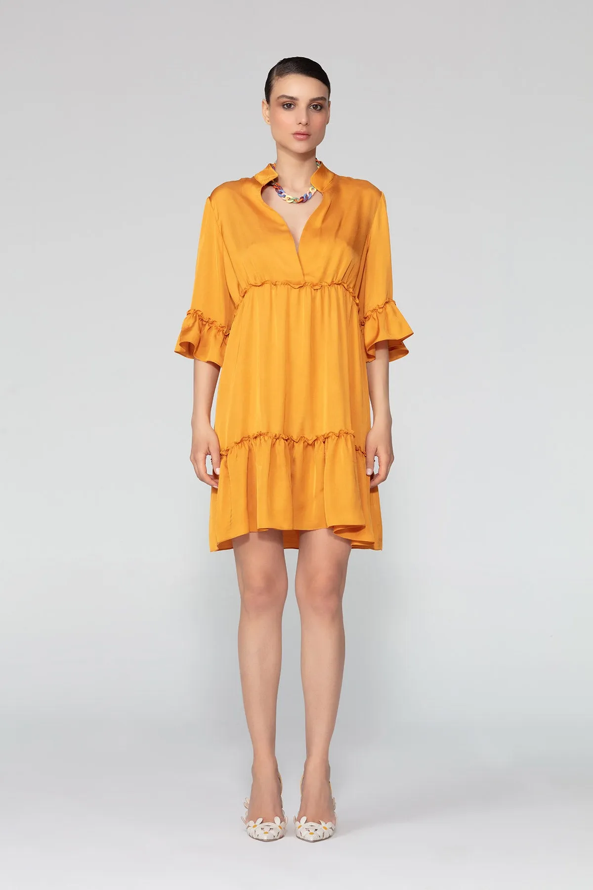 Cyrus3/4 Sleeve Mini Dress With Frill Detail