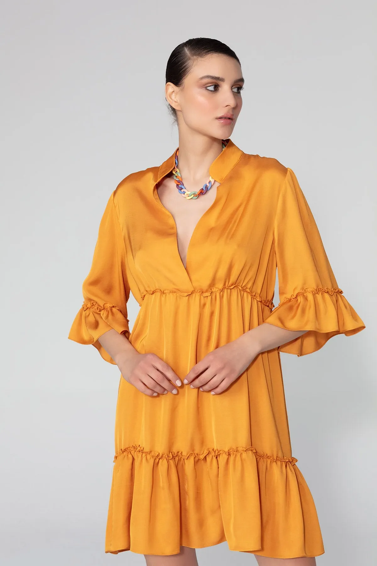 Cyrus3/4 Sleeve Mini Dress With Frill Detail