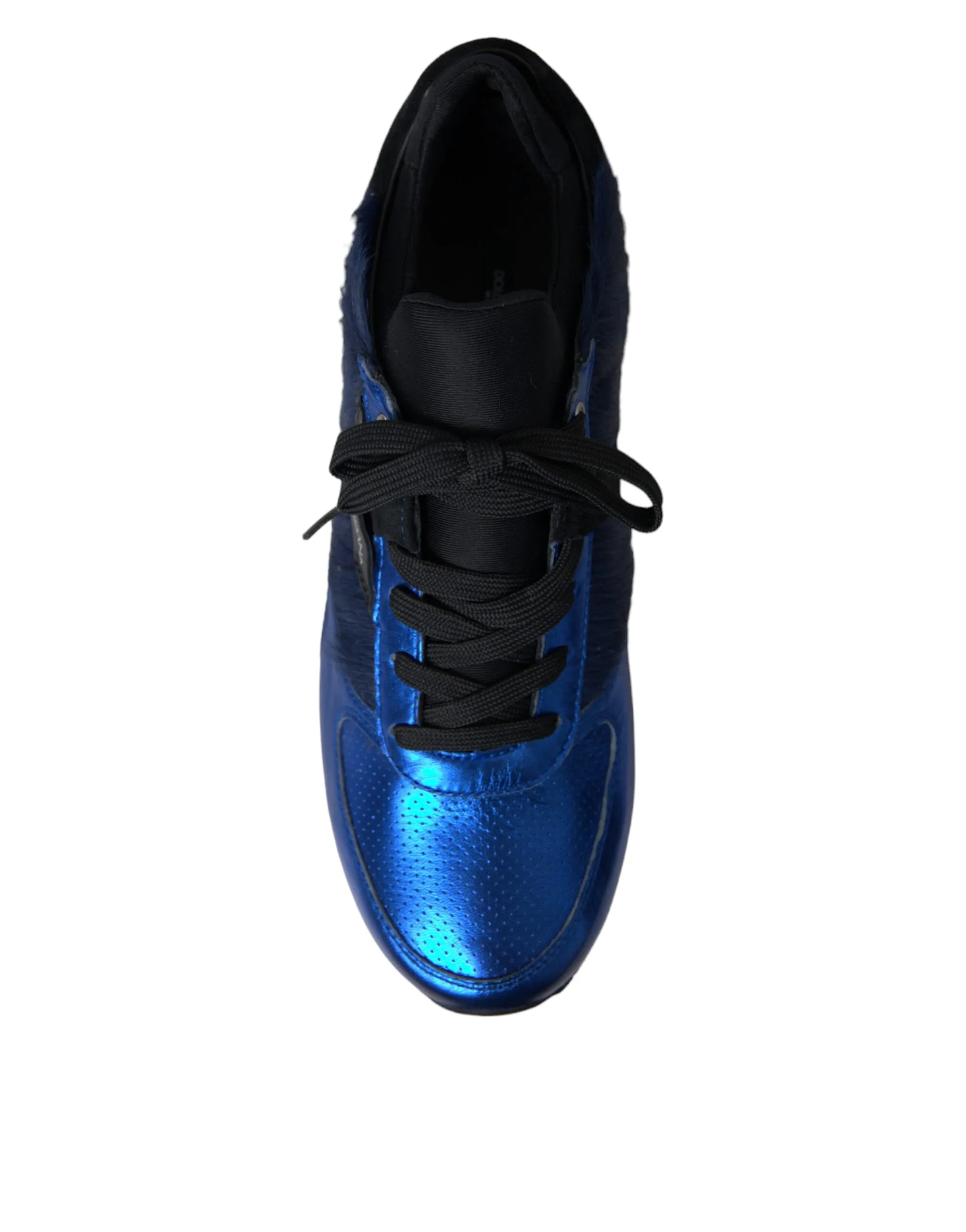 Dolce & Gabbana Blue Black Calf Hair Leather Sneakers Sko