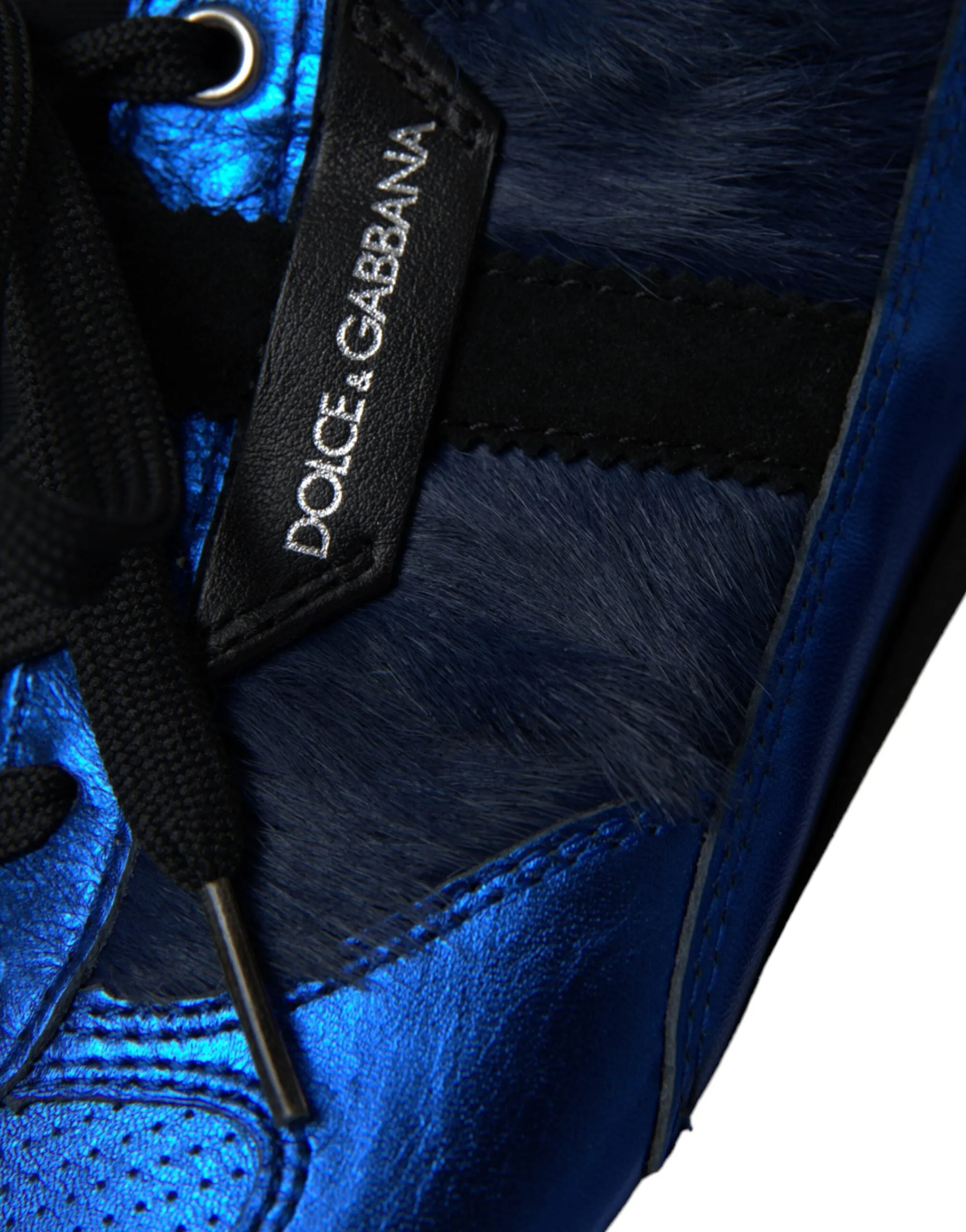 Dolce & Gabbana Blue Black Calf Hair Leather Sneakers Sko
