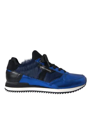 Dolce & Gabbana Blue Black Calf Hair Leather Sneakers Sko