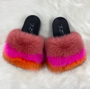 Fur Slides- Pink Fuchsia and Orange