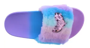 Girls Faux Fur and Sequin Heart Slipper