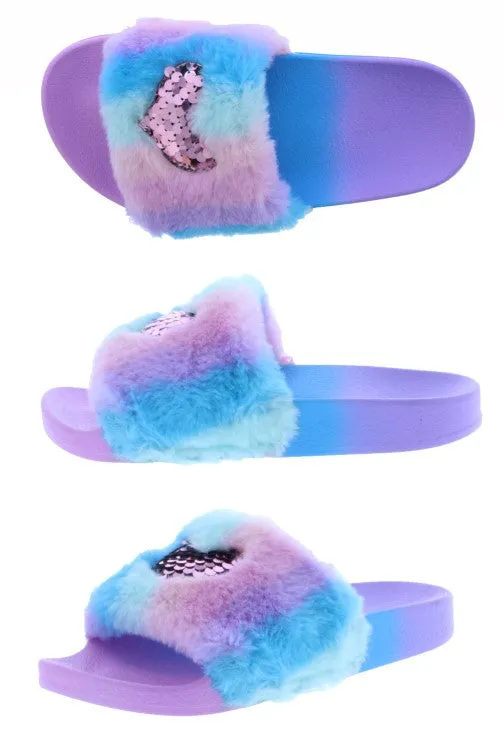 Girls Faux Fur and Sequin Heart Slipper
