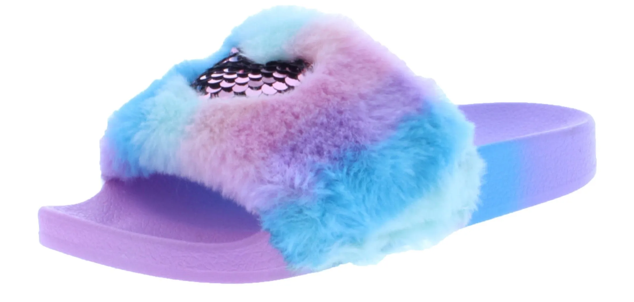 Girls Faux Fur and Sequin Heart Slipper