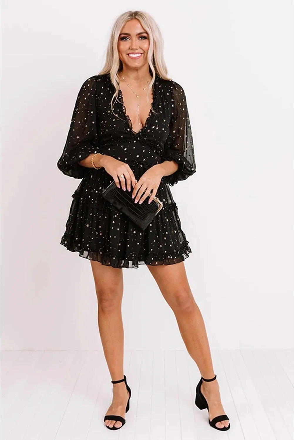 Glitter Stars Backless Ruffle Dress