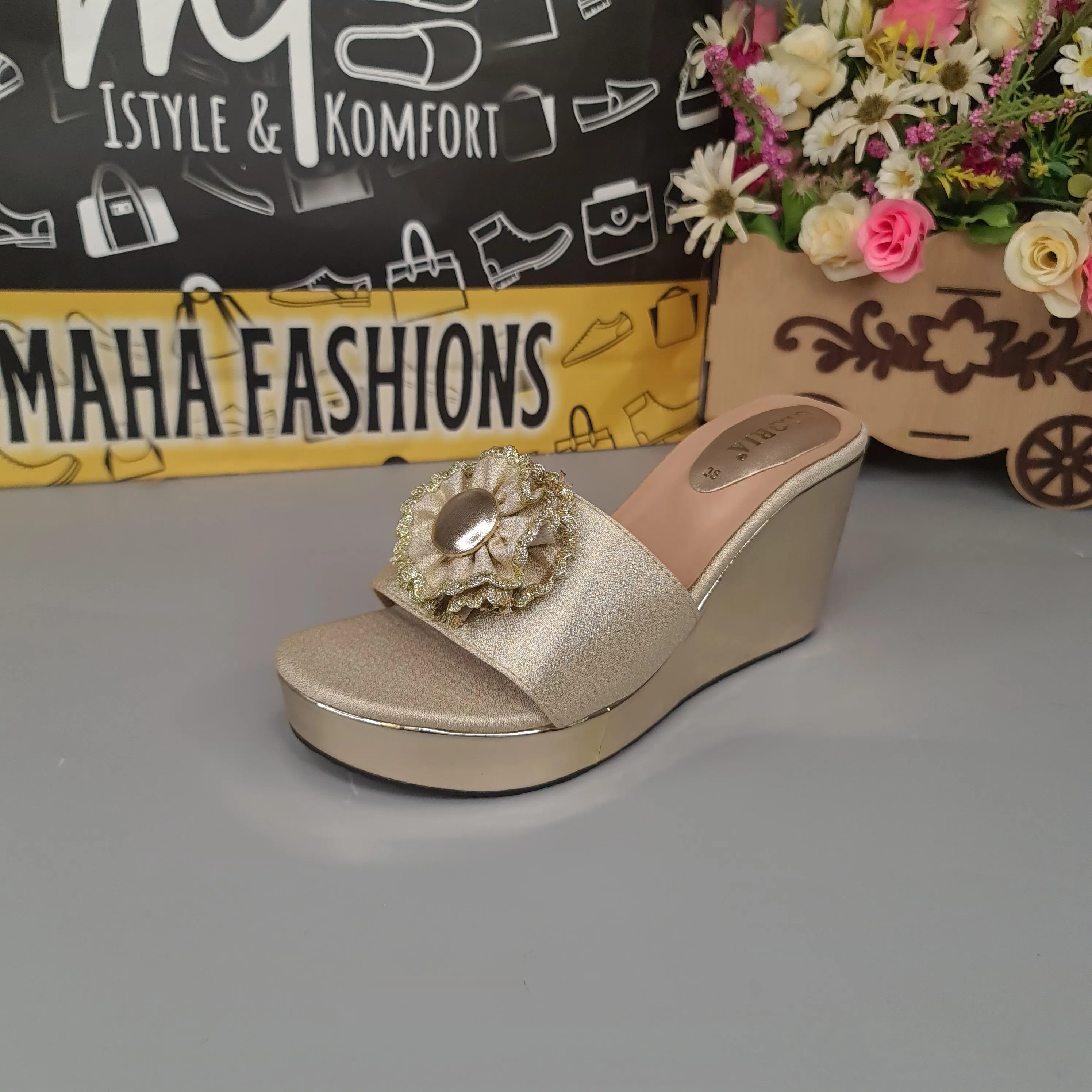 Golden Wedge Slippers