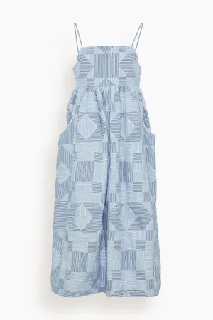 Helmi Striped Shirting Midi Dress in Blue
