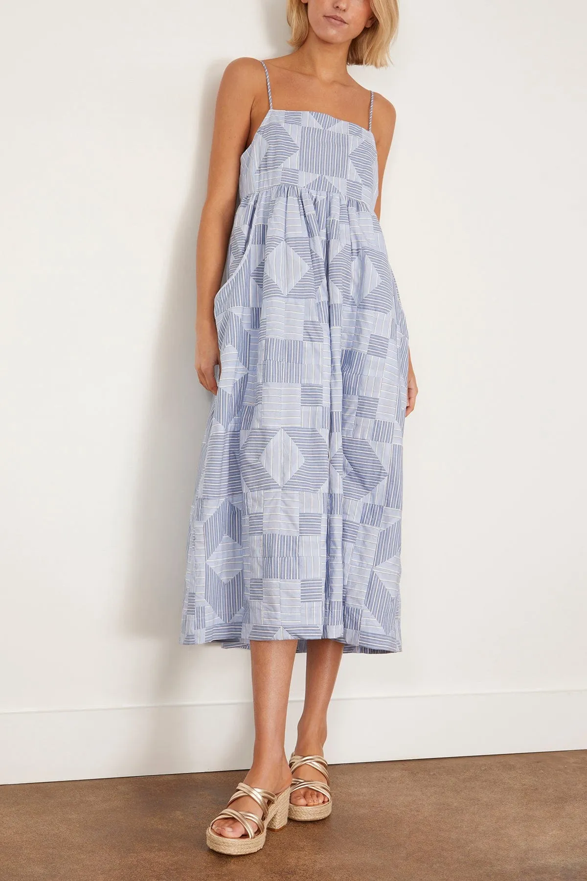 Helmi Striped Shirting Midi Dress in Blue