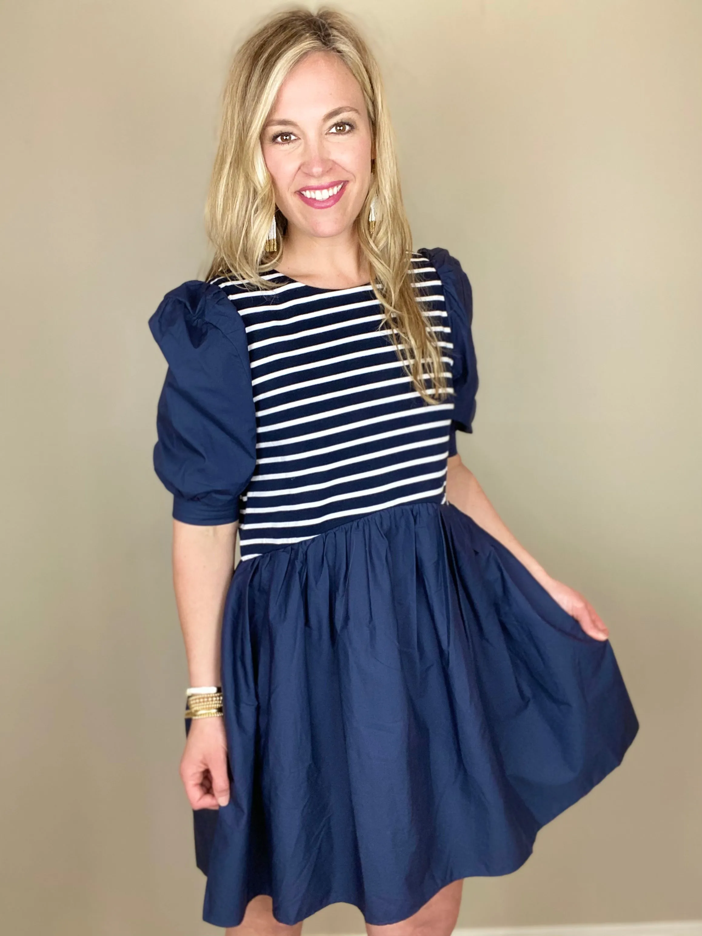 High Low Stripe Combo Dress