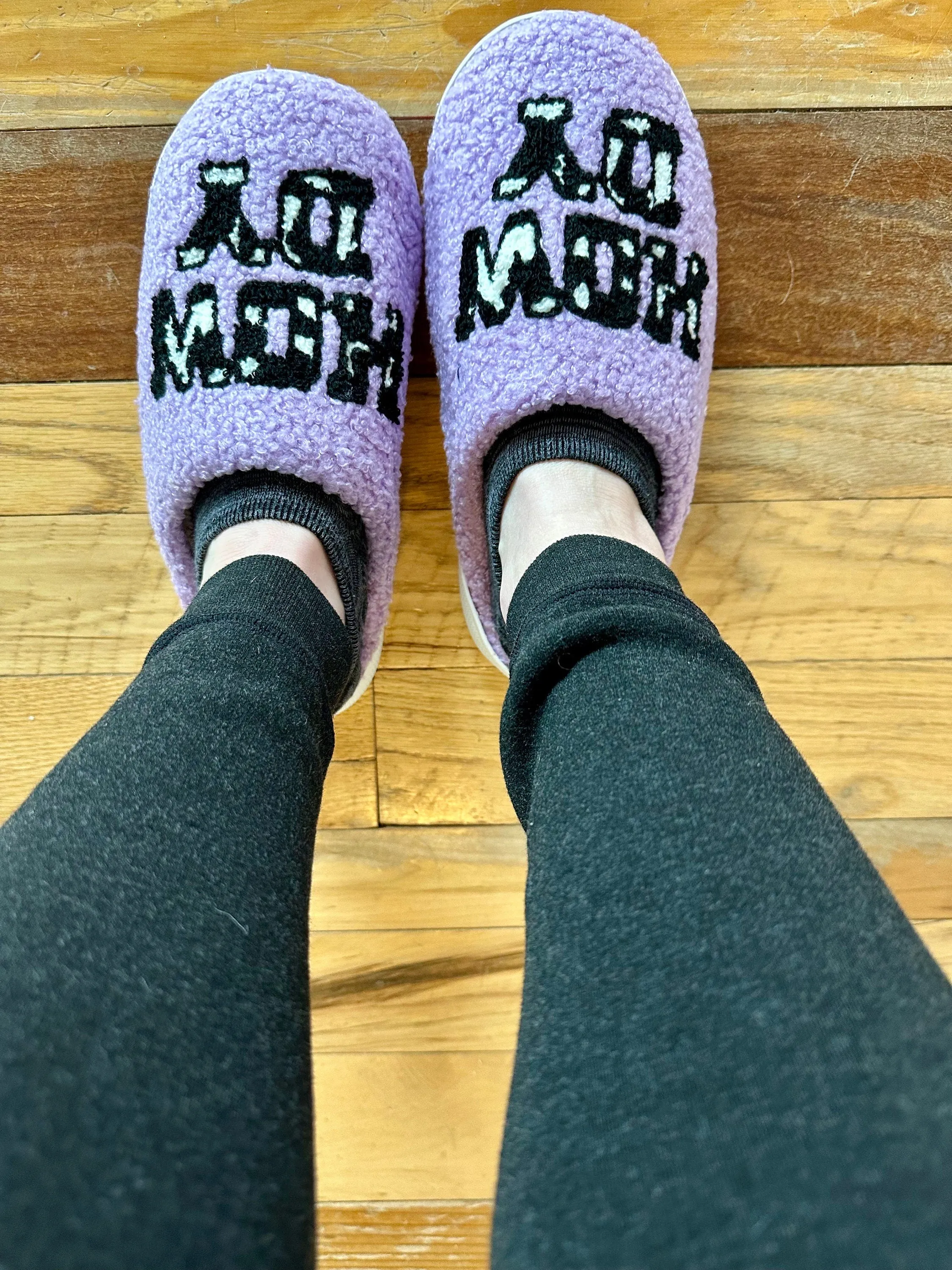 Howdy Cowgirl Slippers - Western-Inspired Cow Print Slippers, Perfect Gift for Her | Purple 'Howdy' Design"