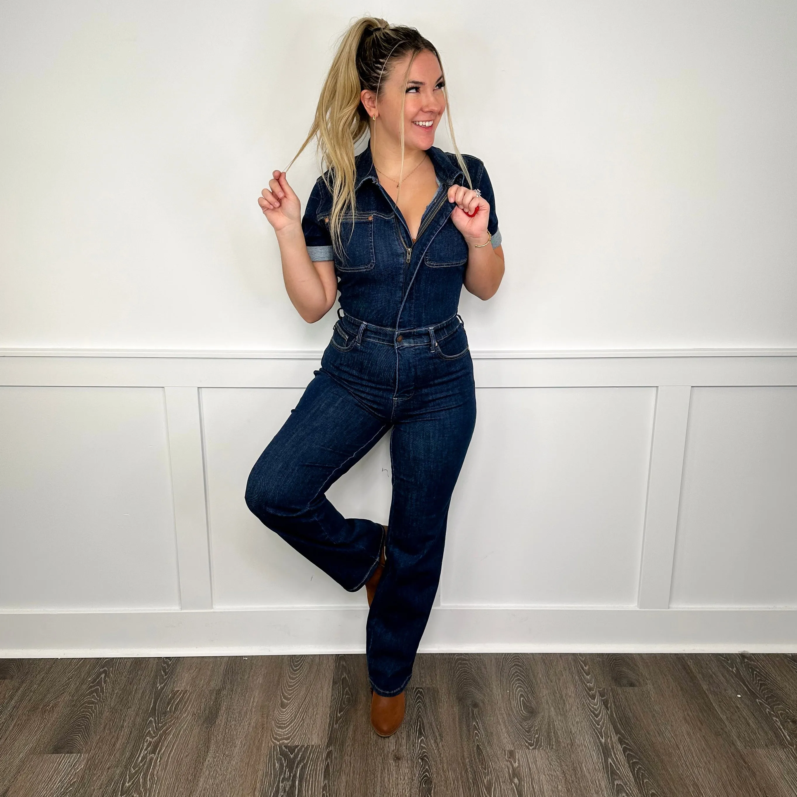 Judy Blue Emmy Tummy Control Straight Leg Dark Wash Jumpsuit