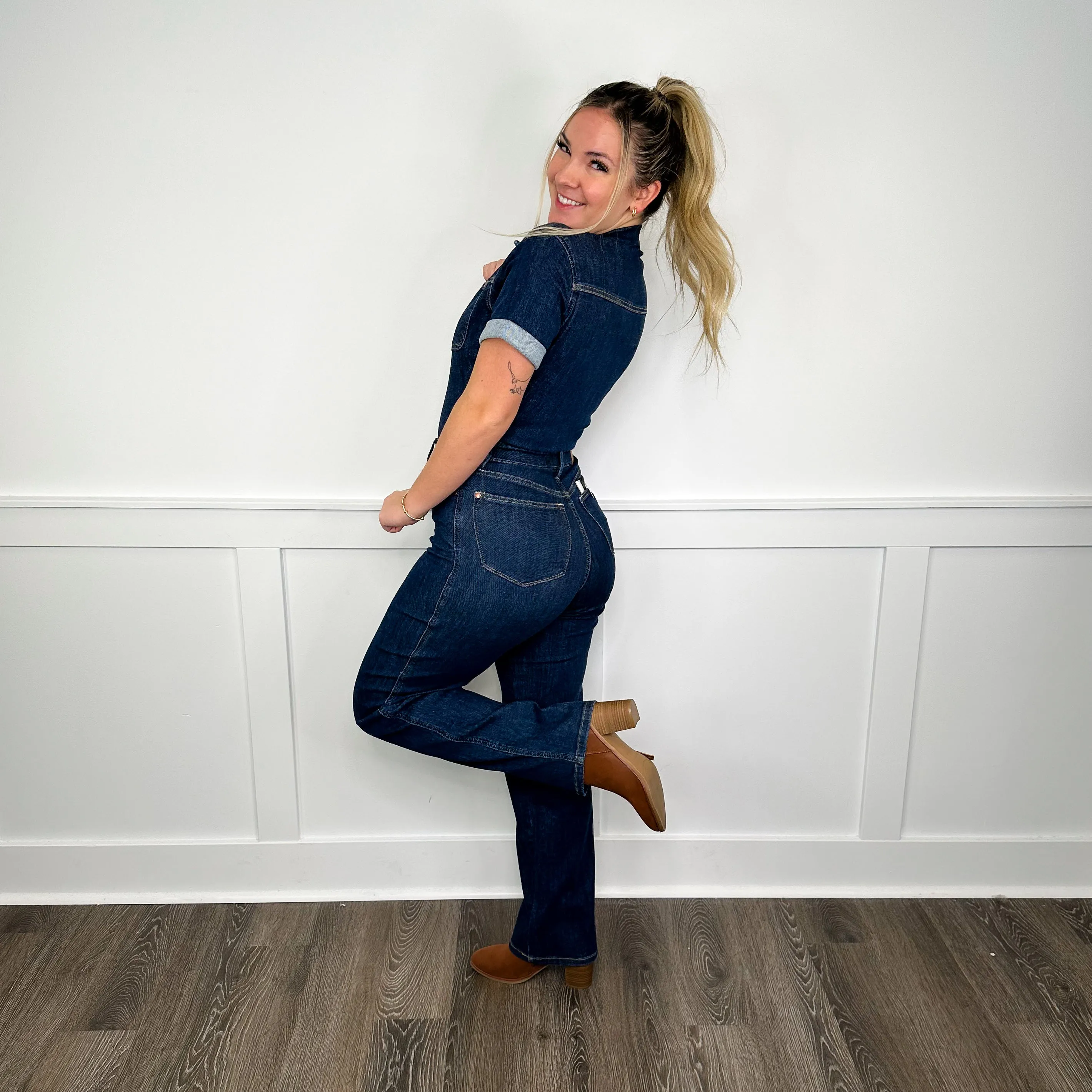 Judy Blue Emmy Tummy Control Straight Leg Dark Wash Jumpsuit