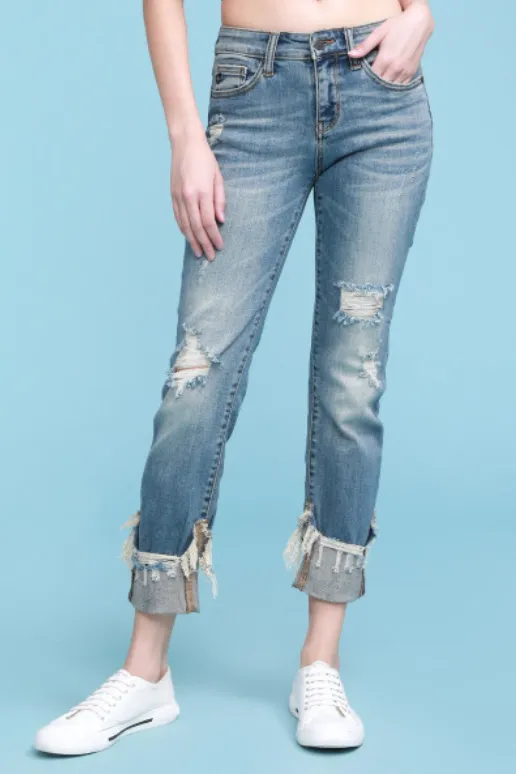 Judy Blue Mid Rise Destroyed Cuffed Relaxed Fit Jeans