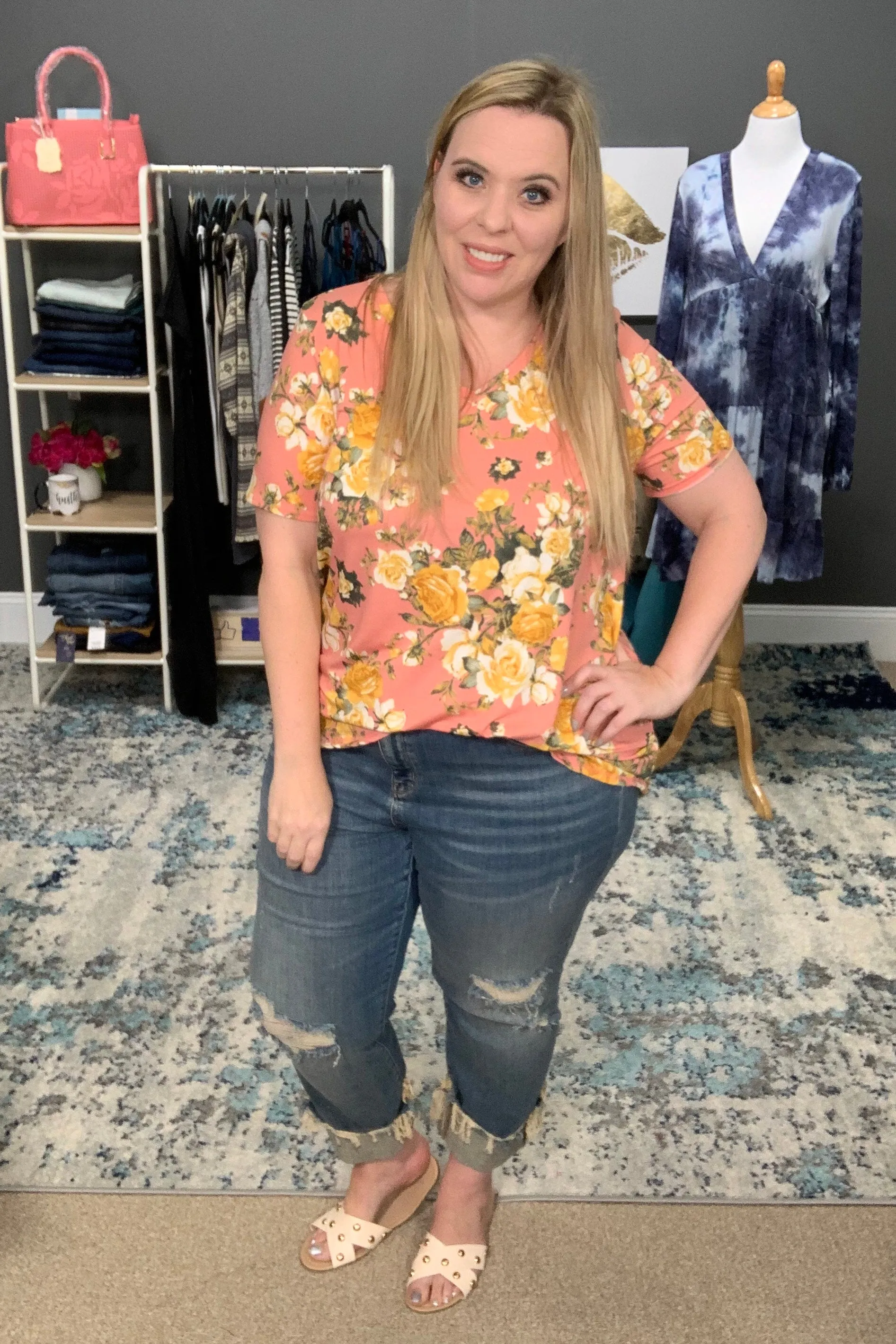 Judy Blue Mid Rise Destroyed Cuffed Relaxed Fit Jeans
