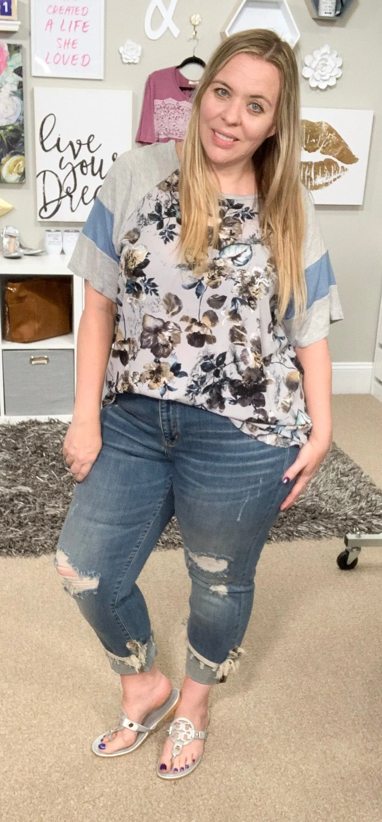 Judy Blue Mid Rise Destroyed Cuffed Relaxed Fit Jeans