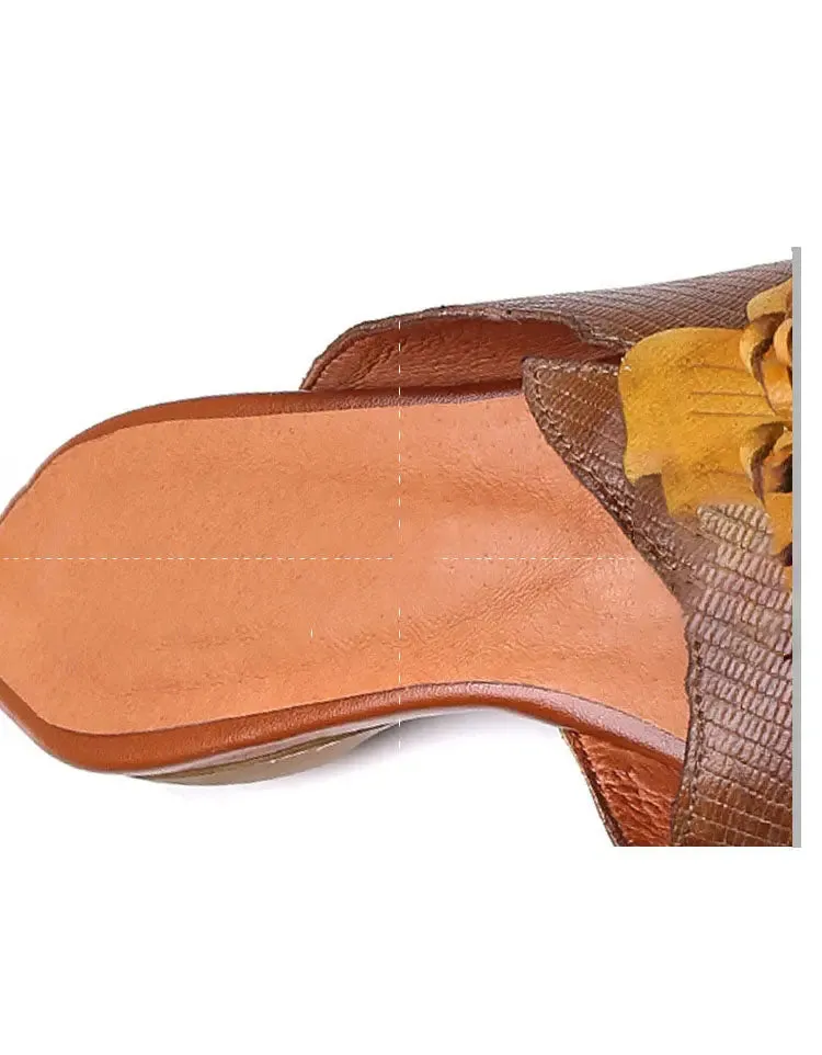 Leather Flower Retro Slippers