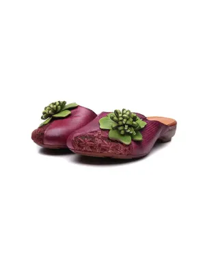 Leather Flower Retro Slippers