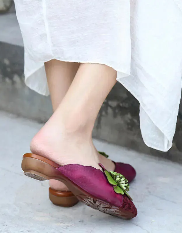 Leather Flower Retro Slippers