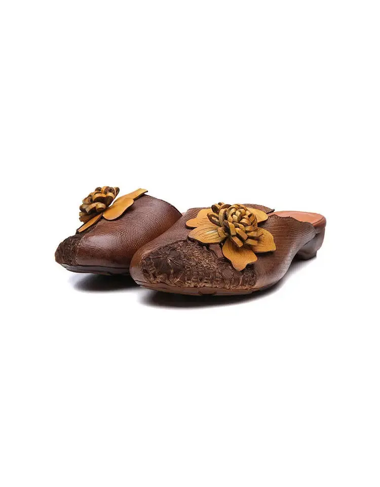 Leather Flower Retro Slippers
