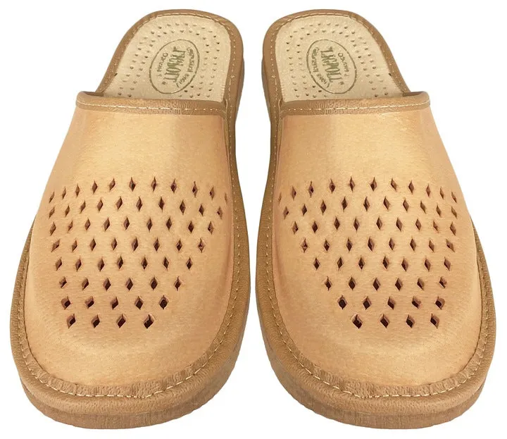 Men's Light Brown Traditional Leather Slippers | 119