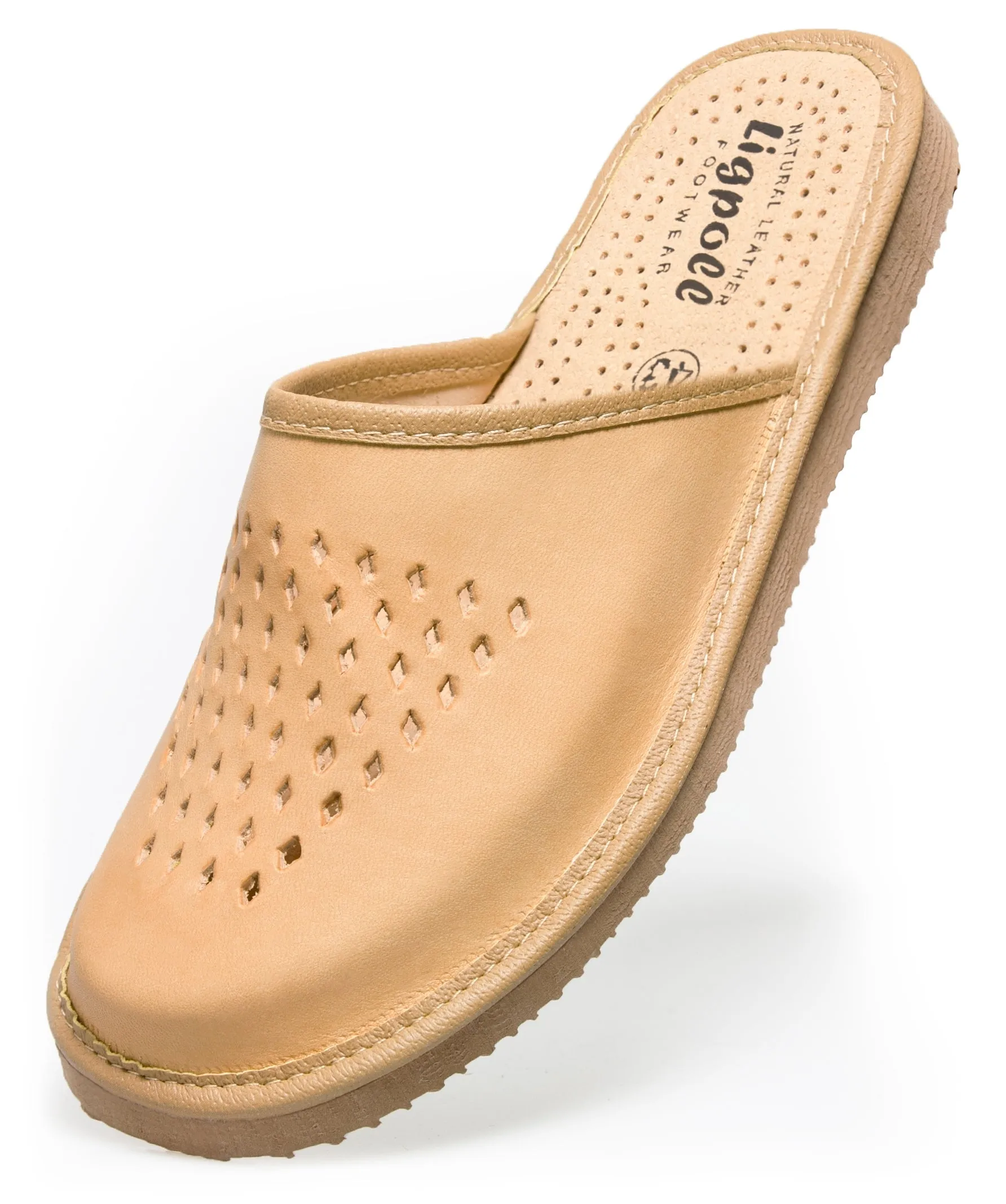 Men's Light Brown Traditional Leather Slippers | 119