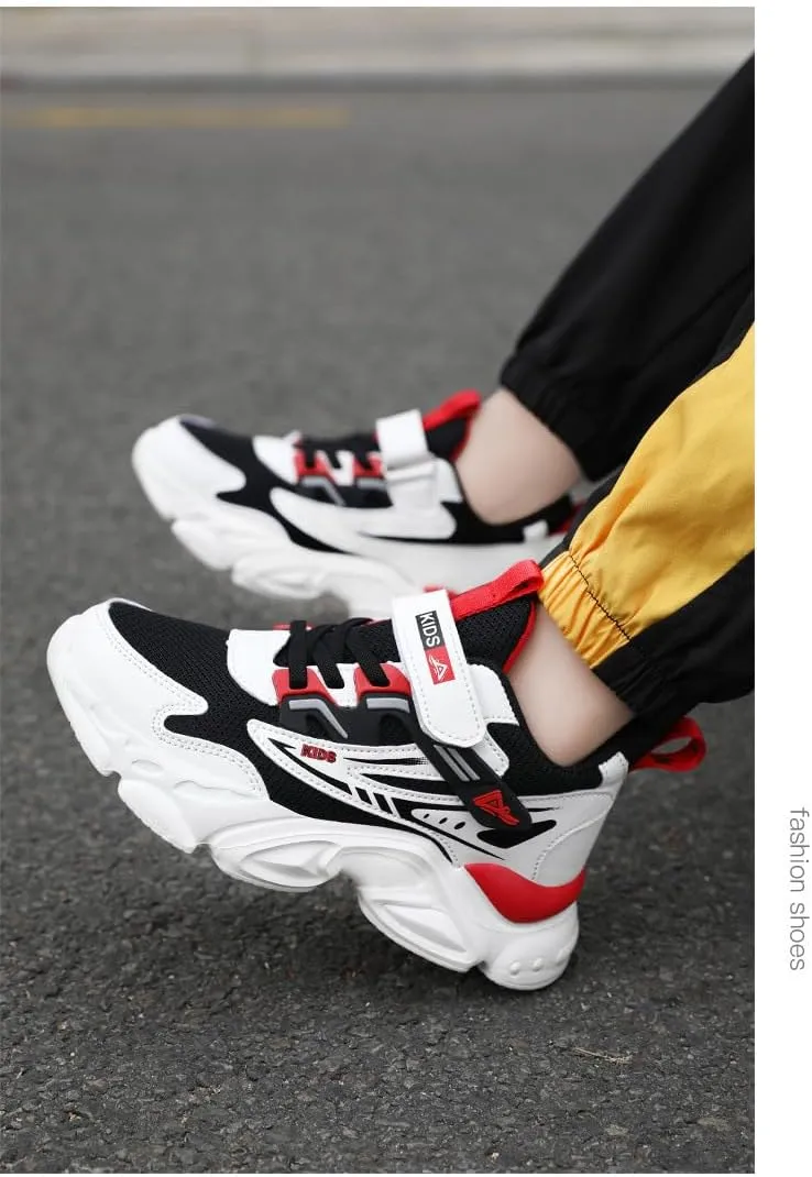 Mesh Chunky Anti Slip Sneakers Soft Comfortable Thick Sole Boys Shoes with Adjustable Hook and Loop Closure for School Sports Outdoor Play Durable Design
