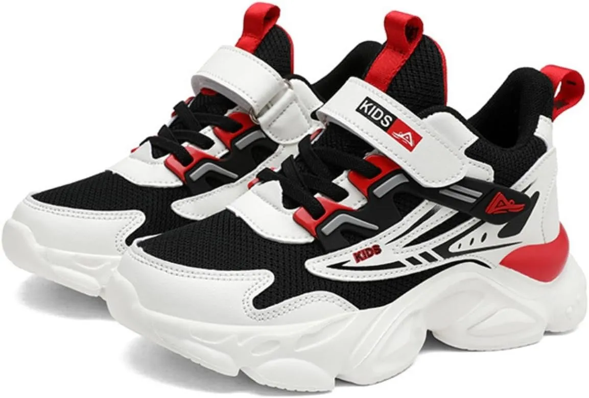 Mesh Chunky Anti Slip Sneakers Soft Comfortable Thick Sole Boys Shoes with Adjustable Hook and Loop Closure for School Sports Outdoor Play Durable Design