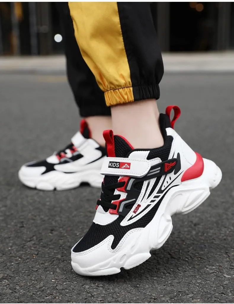 Mesh Chunky Anti Slip Sneakers Soft Comfortable Thick Sole Boys Shoes with Adjustable Hook and Loop Closure for School Sports Outdoor Play Durable Design