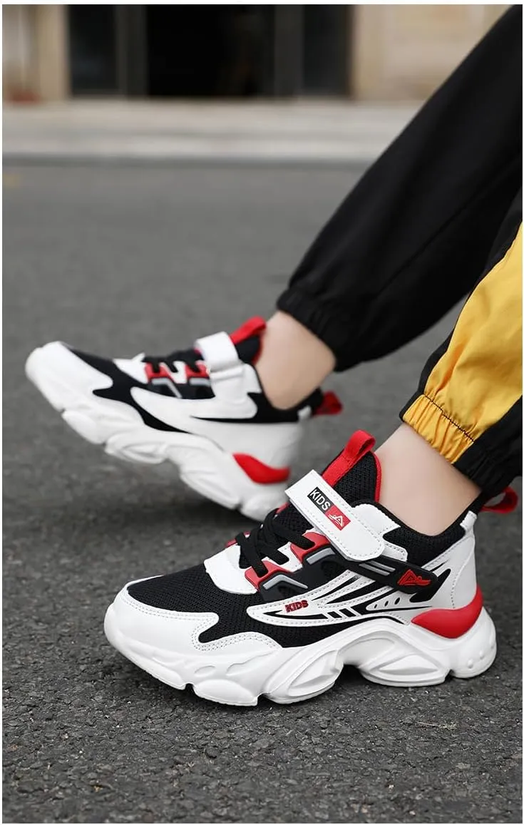 Mesh Chunky Anti Slip Sneakers Soft Comfortable Thick Sole Boys Shoes with Adjustable Hook and Loop Closure for School Sports Outdoor Play Durable Design