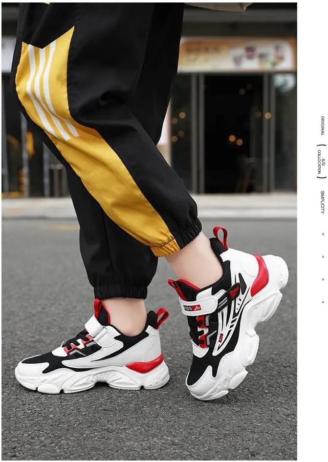 Mesh Chunky Anti Slip Sneakers Soft Comfortable Thick Sole Boys Shoes with Adjustable Hook and Loop Closure for School Sports Outdoor Play Durable Design