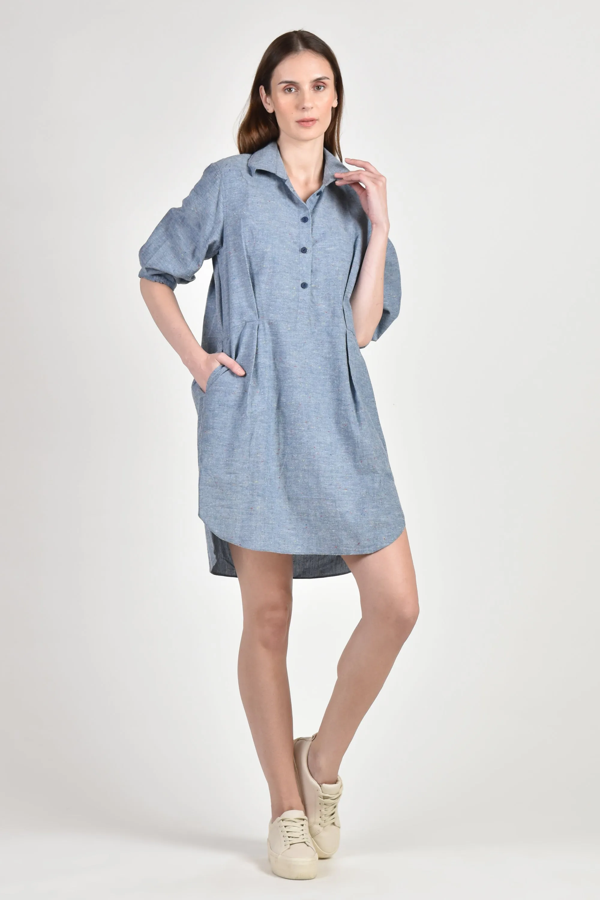 NEVILL Shirtdress with Pleat Detail (Chambray)