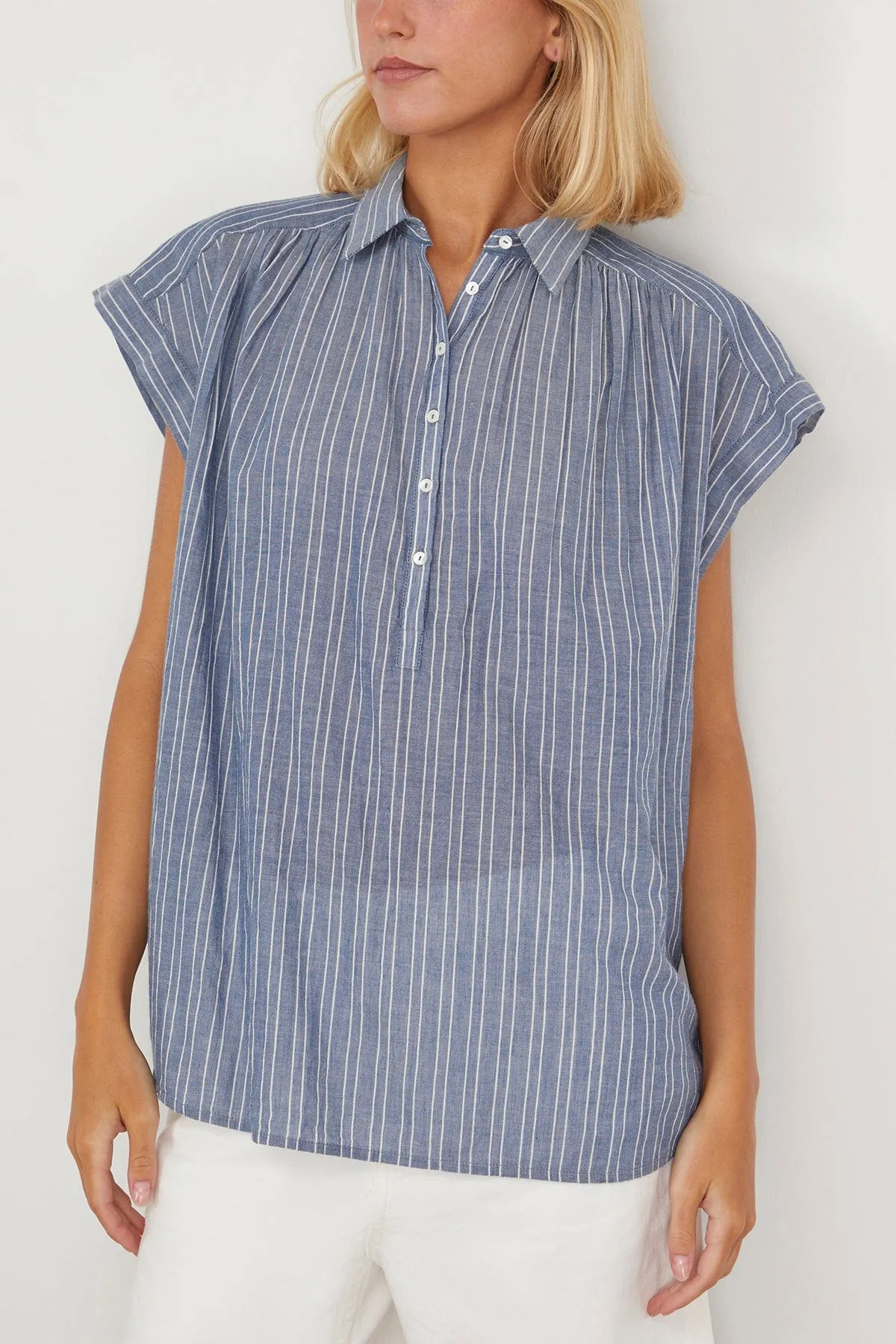 Normandy Blouse in Navy/Ivory Stripe