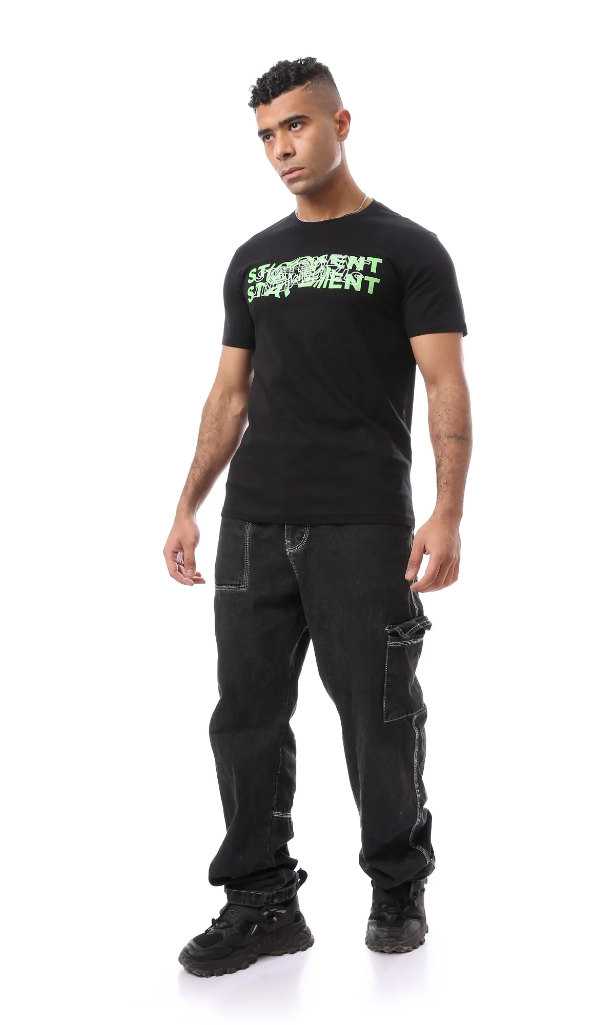 O163307 Printed "Statement" Black Short Sleeves Tee