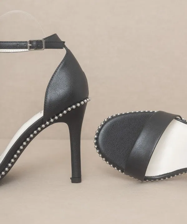 OASIS SOCIETY Dublin Metal Stud Open Toe Heels